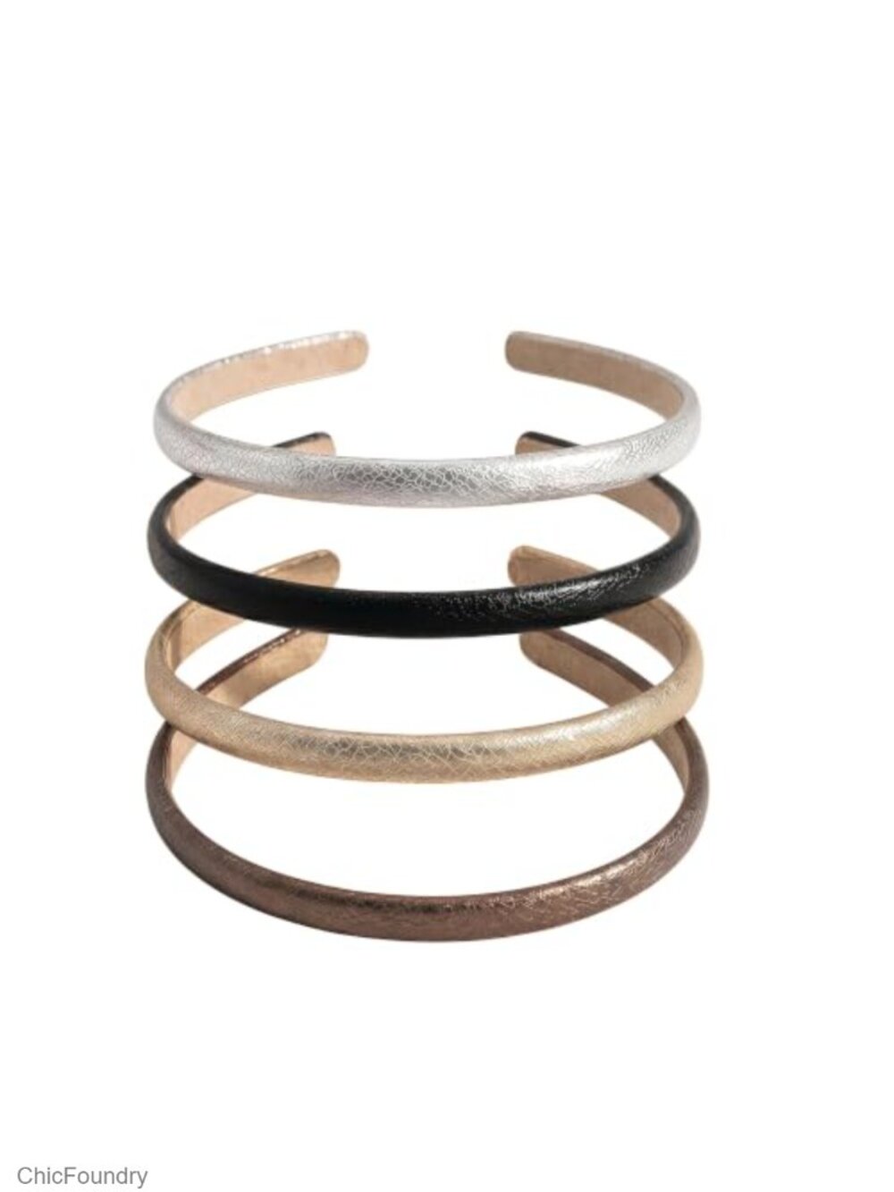 Set of 4 Thin Metallic Faux Leather Headbands for Women Girls